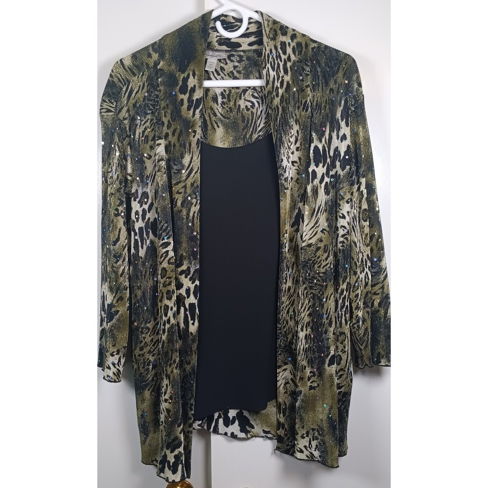 womens Animal Print Open Front Cardigan Jacket sequin mob wife retro 80s bold